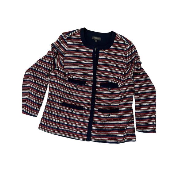 Talbots Bolce Stripe Jacket, Tweed Blazer, Navy/Red Size 1X Elegant Workwear USA - Picture 2 of 9